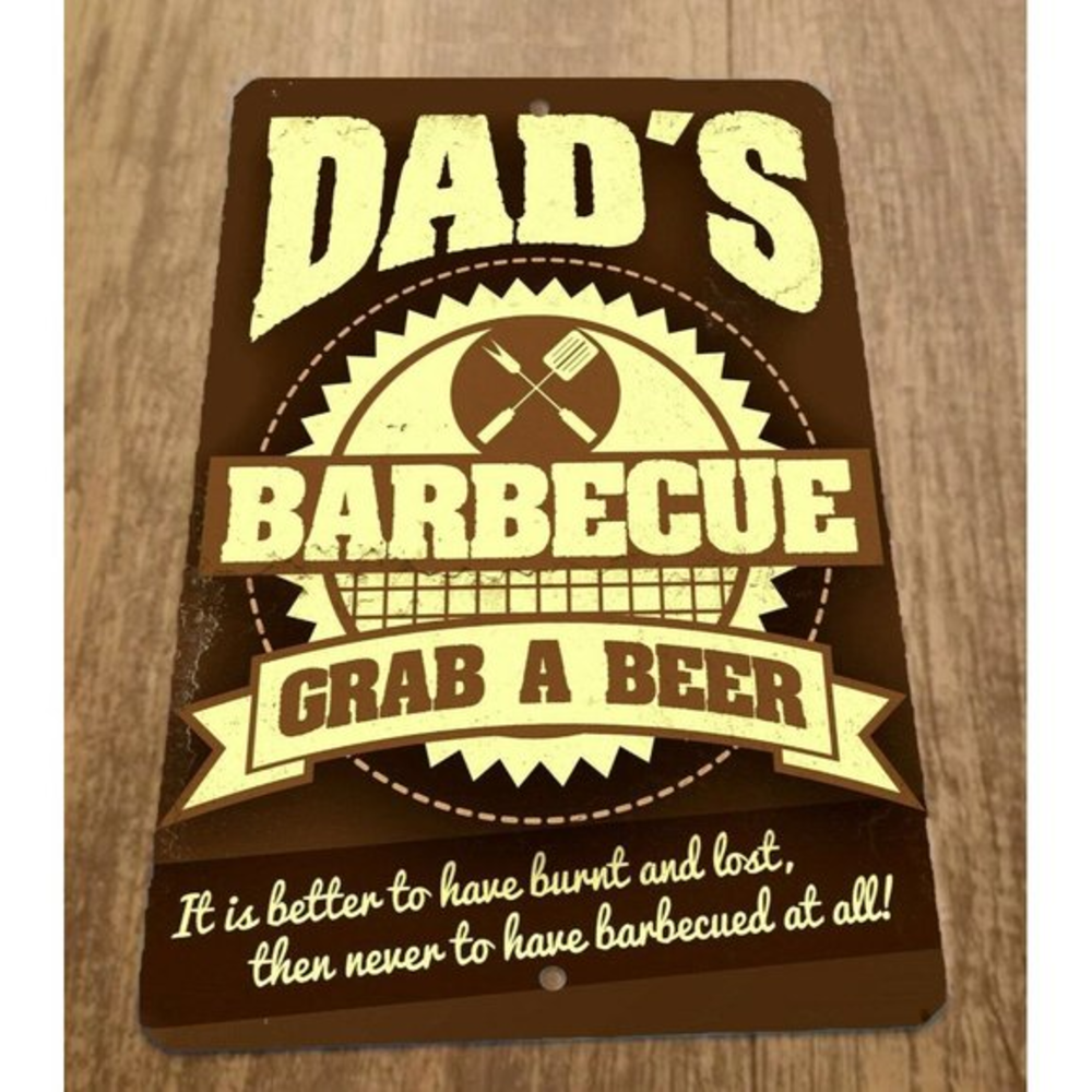 Dads BBQ Grab a Beer 8x12 Metal Wall Outdoor Patio Bar Sign